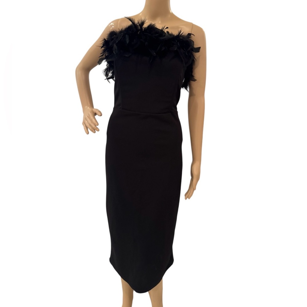 Feathers Midi Black Dress